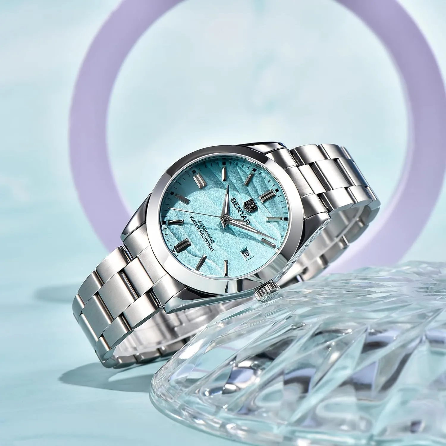 Business Men's Stainless Steel Watch BENYAR Mechanical Men's Watch Automatic Movement 50M mussel descent microscopy romancer exploit lax Waterproof Luminous Date Display Simple Easy to Read Casual 