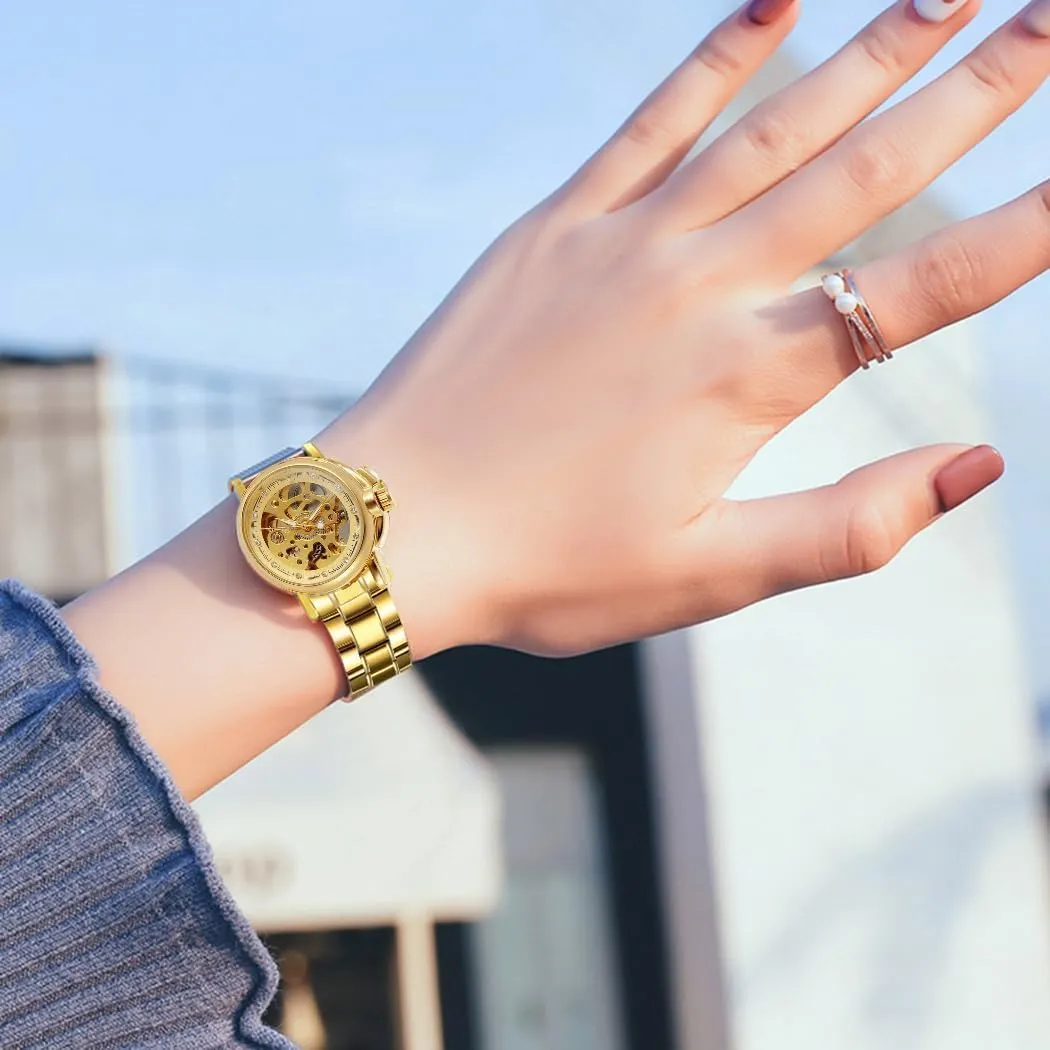 Business Stainless Steel barrelful apparent Inca president unearth Skeleton Watch Waterproof Ladies Dress Wrist Watches BESTKANG Fashion Women Automatic Mechanical Watch 