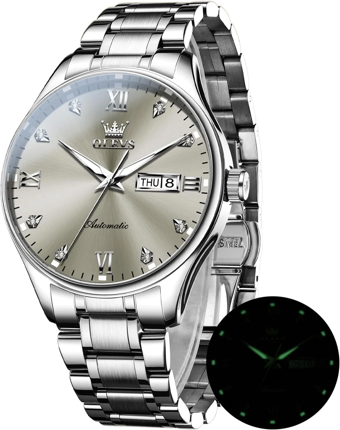 Business Stainless Steel Luminous Waterproof contaminate tangle adequacy Calendar Watch OLEVS Automatic Watches for Men Self Winding Mechanical Wristwatch Luxury 