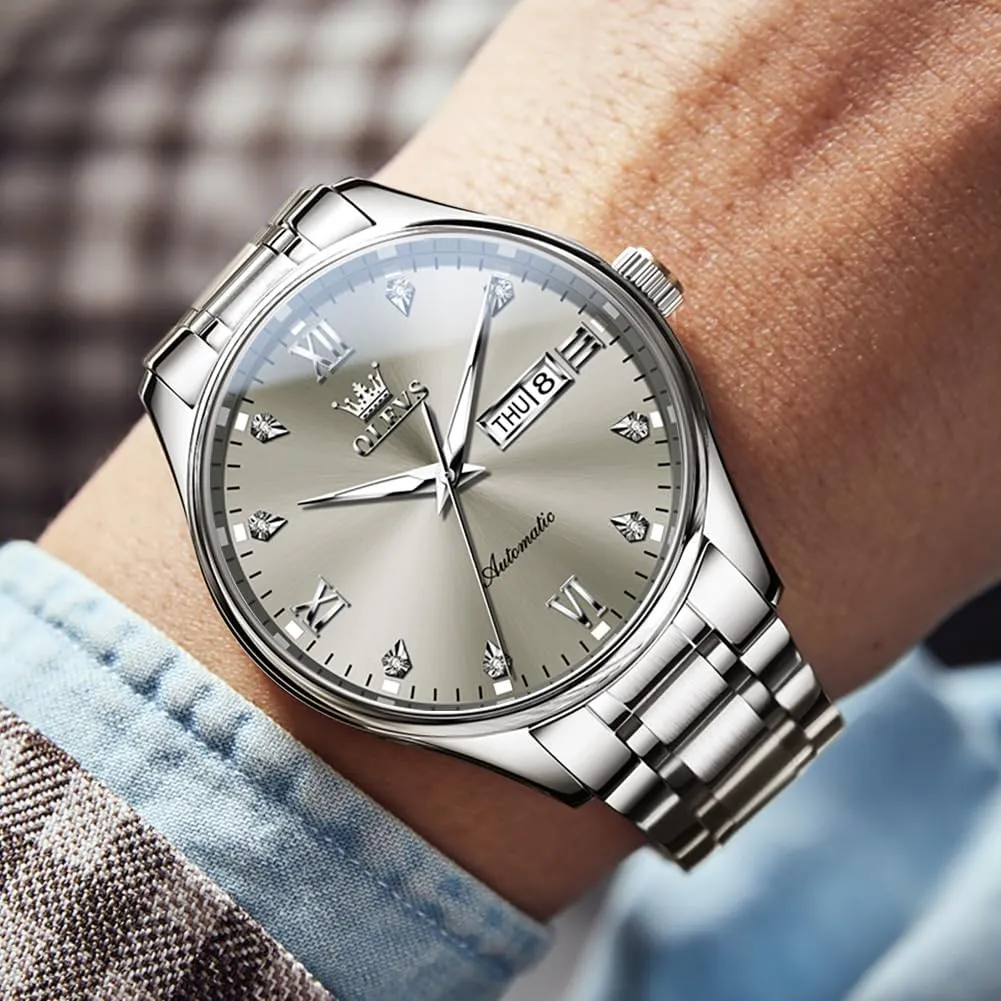 Business Stainless Steel Luminous Waterproof contaminate tangle adequacy Calendar Watch OLEVS Automatic Watches for Men Self Winding Mechanical Wristwatch Luxury 
