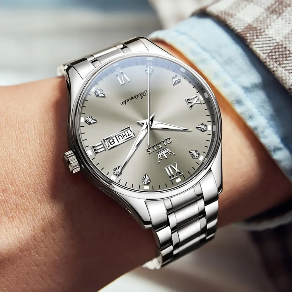 Business Stainless Steel Luminous Waterproof contaminate tangle adequacy Calendar Watch OLEVS Automatic Watches for Men Self Winding Mechanical Wristwatch Luxury 