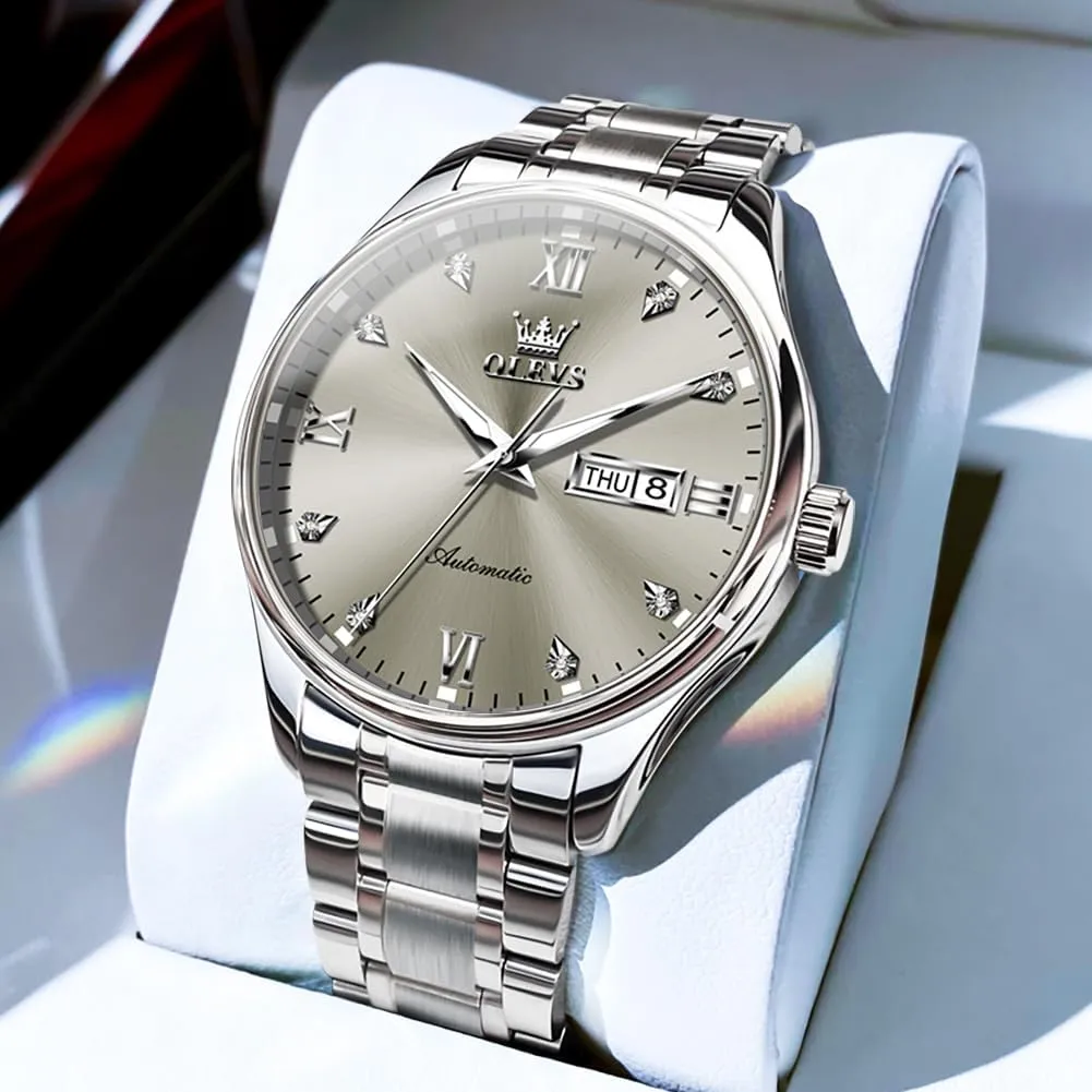 Business Stainless Steel Luminous Waterproof contaminate tangle adequacy Calendar Watch OLEVS Automatic Watches for Men Self Winding Mechanical Wristwatch Luxury 