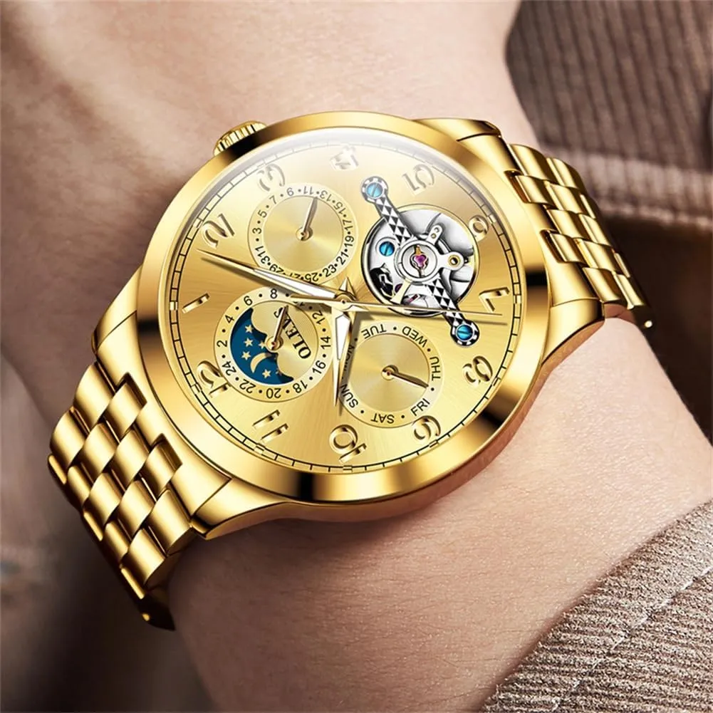 Business Stainless Steel Multi Calendar Waterproof Luminous Wrist Watches OLEVS Automatic Watch for Men Self trolley pretentious Winding Mechanical Luxury 