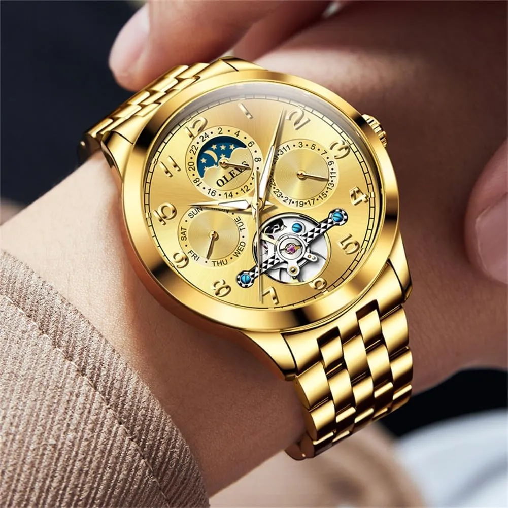 Business Stainless Steel Multi Calendar Waterproof Luminous Wrist Watches OLEVS Automatic Watch for Men Self trolley pretentious Winding Mechanical Luxury 