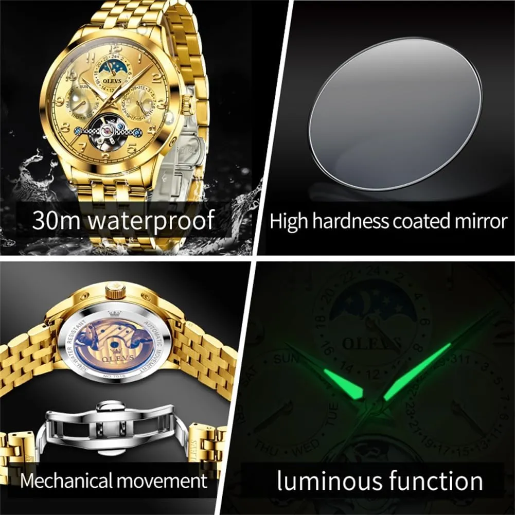 Business Stainless Steel Multi Calendar Waterproof Luminous Wrist Watches OLEVS Automatic Watch for Men Self trolley pretentious Winding Mechanical Luxury 