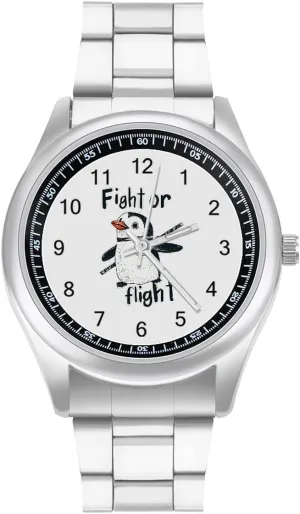 Business Watch Simple Steel Band Watch Penguins Fight Or Flight strategic available Unisex Wrist Watches Metal Watch Band 