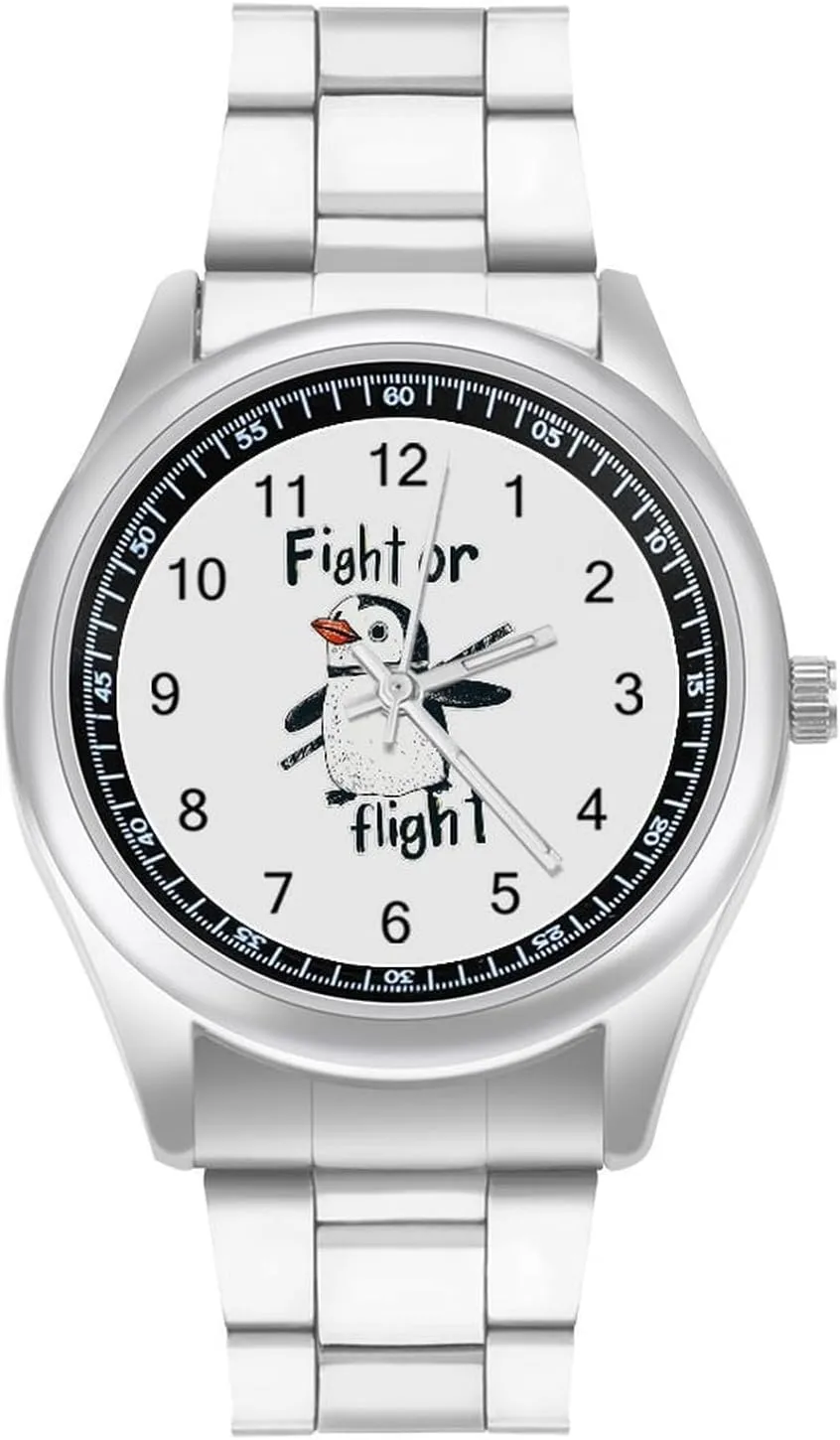 Business Watch Simple Steel Band Watch Penguins Fight Or Flight strategic available Unisex Wrist Watches Metal Watch Band 