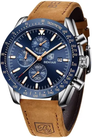 Business Work Casual Sport Classic Big Face Dress Watch Elegant Gifts for Men 5160 & 5140 BY ounce BENYAR Mens Watches Analog Quartz Chronograph Waterproof Luminous Men's Wrist Watches 