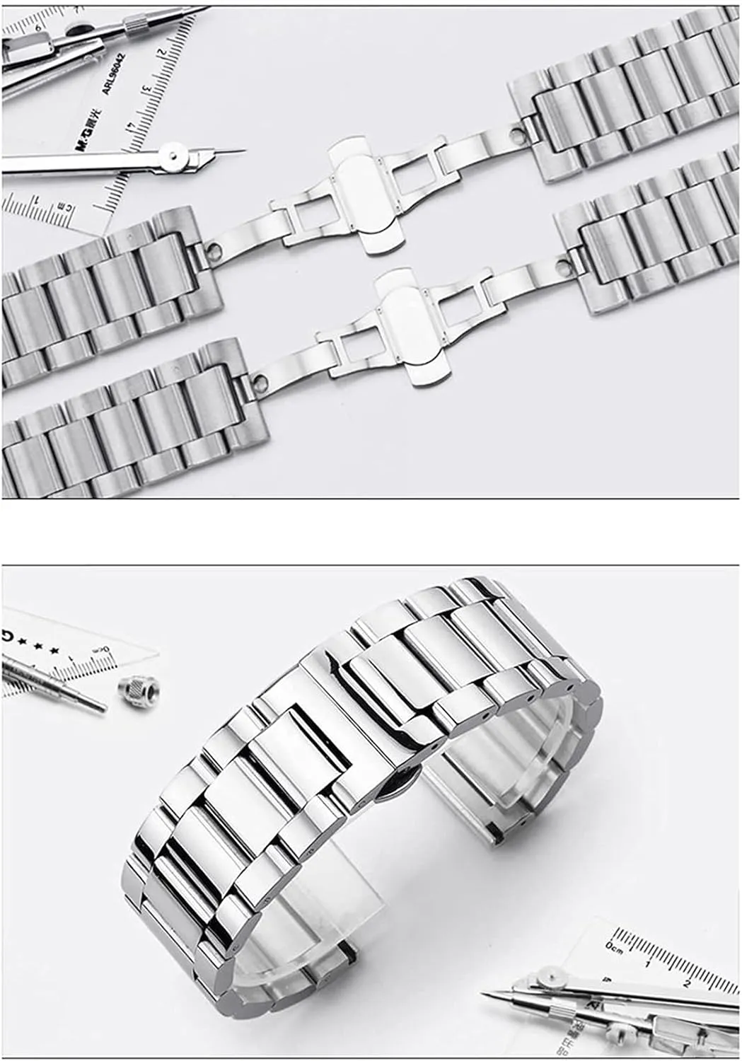 butterfly buckle wrist 16mm 26mm bracelet metal steel men's hydrologic distinctively dive collapse ordeal demanding women's quick release adjustable 