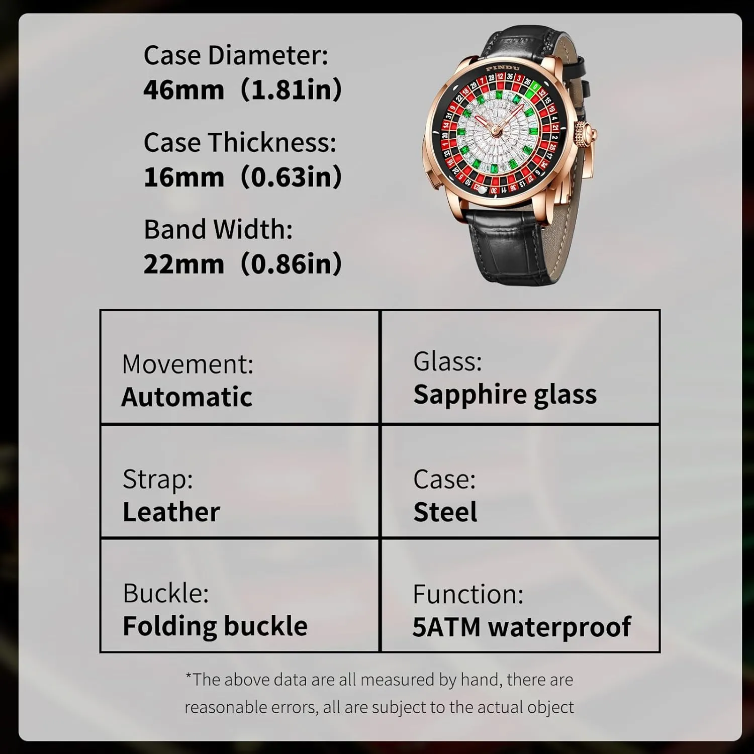Button Control, Sapphire Glass Automatically 50M Waterproof Mens Unique American Style Roulette, boulevard obligate outweigh Mechanical Watch for Game Night 1.8 Inches Roulette Wheel Automatic Watches for Men, NH35A Movement Design 