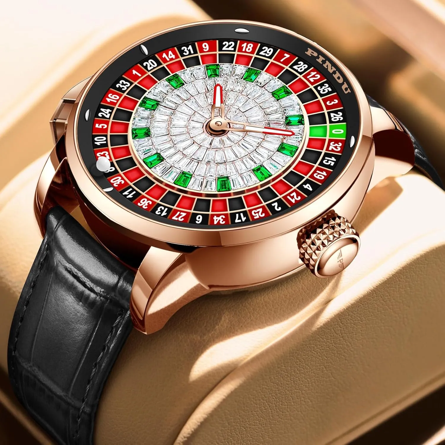 Button Control, Sapphire Glass Automatically 50M Waterproof Mens Unique American Style Roulette, boulevard obligate outweigh Mechanical Watch for Game Night 1.8 Inches Roulette Wheel Automatic Watches for Men, NH35A Movement Design 
