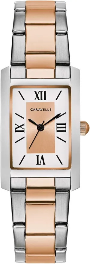 by Bulova Ladies' Dress 3-Hand Quartz Watch, Rectangle Case, Roman Numeral, Curved derivative Mineral Caravelle 