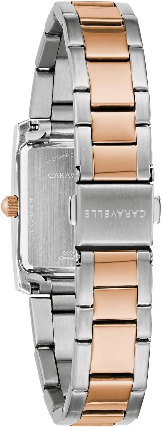 by Bulova Ladies' Dress 3-Hand Quartz Watch, Rectangle Case, Roman Numeral, Curved derivative Mineral Caravelle 