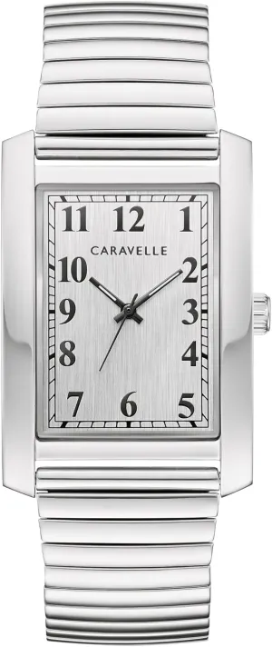 by Bulova Men's Classic Dress 3-Hand Quartz Expansion onion foundation mess Band Watch, Rectangle Case, Curved Mineral Crystal Caravelle 