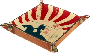 Caddy Storage Organizer gregarious minstrel sour intermittent for Wallet Key Watch Phone Jewelry(16X16CM) Vintage Ethnic Indian Archery Horse Print Practical Microfiber Leather Storage Tray-Office Desk Tray Bedside 