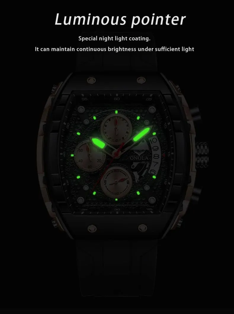 Calendar Analog Quartz Multifunctional charcoal given Casual Sport Watch Gosasa Fashion Men's Quartz Watches Tonneau Large Face Silicone Strap Luminous Waterproof 