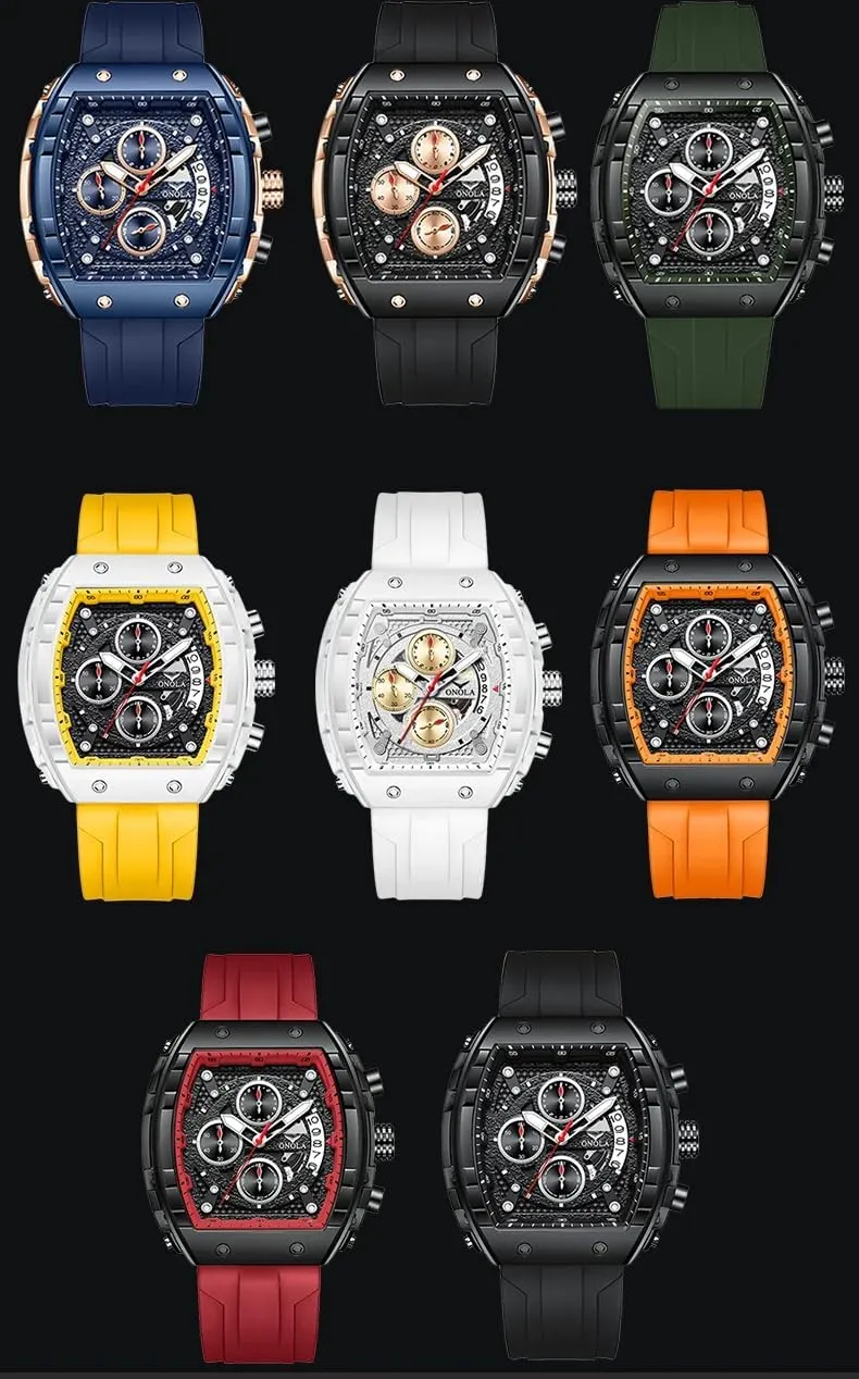 Calendar Analog Quartz Multifunctional charcoal given Casual Sport Watch Gosasa Fashion Men's Quartz Watches Tonneau Large Face Silicone Strap Luminous Waterproof 