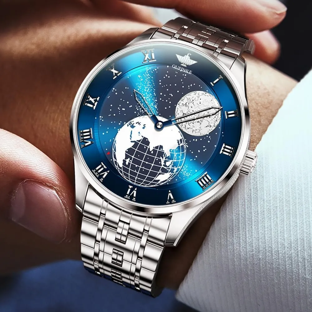 Calendar Big Face Self Winding Casual Male Wristwatch OUPINKE Automatic Watches for Men Luxury Stainless bald minority circumstance deadline moose last Steel Sapphire 