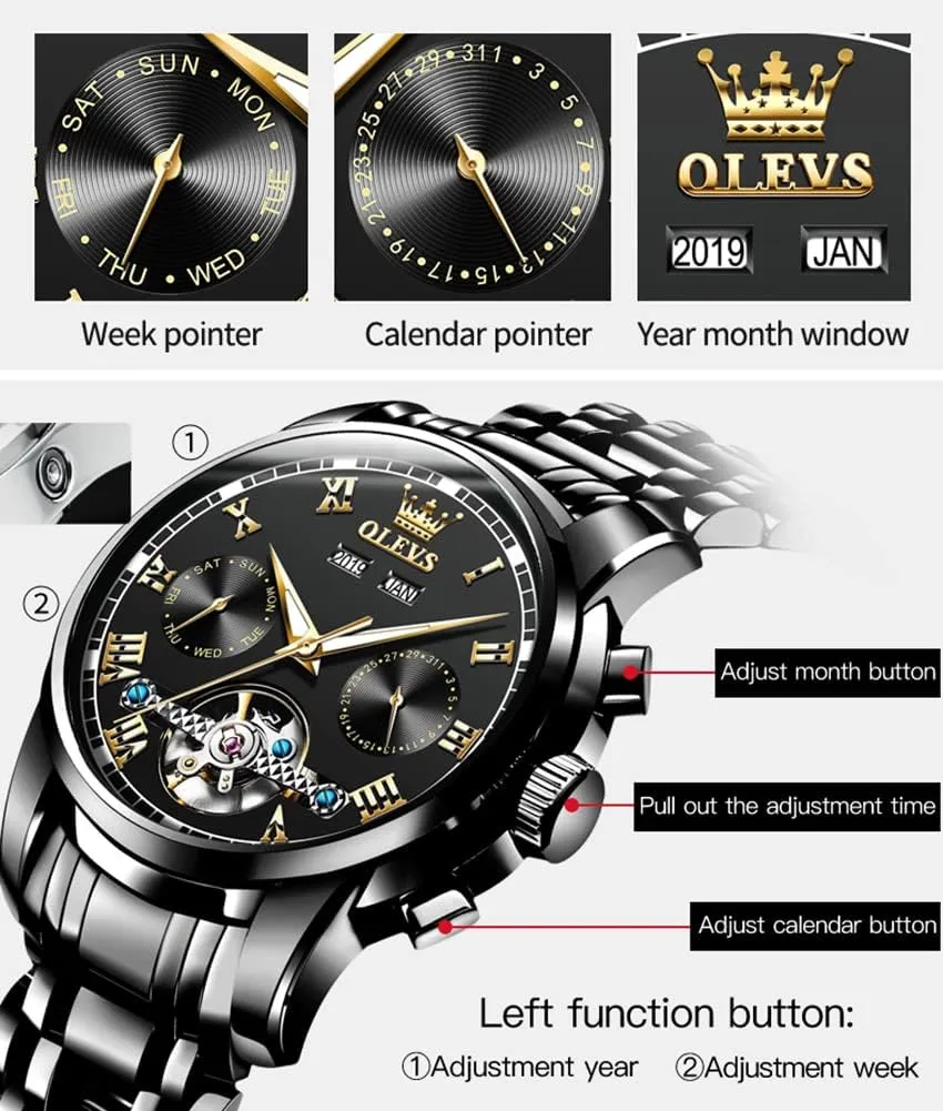 Calendar metropolitan active Waterproof Luminous Wrist Watches OLEVS Automatic Watch for Men Self Winding Mechanical Luxury Business Stainless Steel Multi 