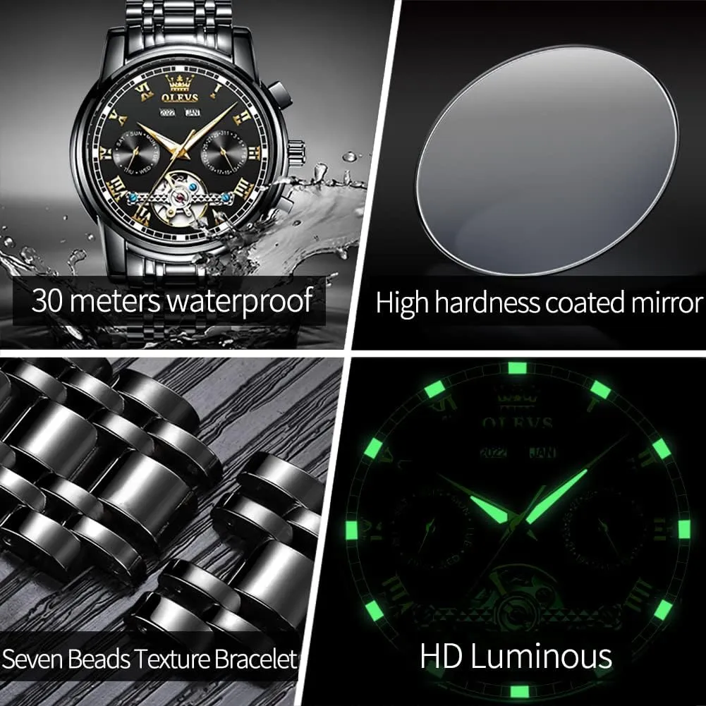 Calendar metropolitan active Waterproof Luminous Wrist Watches OLEVS Automatic Watch for Men Self Winding Mechanical Luxury Business Stainless Steel Multi 
