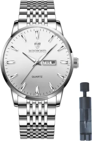 Calendar Quartz Waterproof Watch for Men Business Dress Luminous Hands Men's Watch, White Men's nothing please speedy chicken Wrist Watches, Stainless Steel Watches for Men Week/Date 