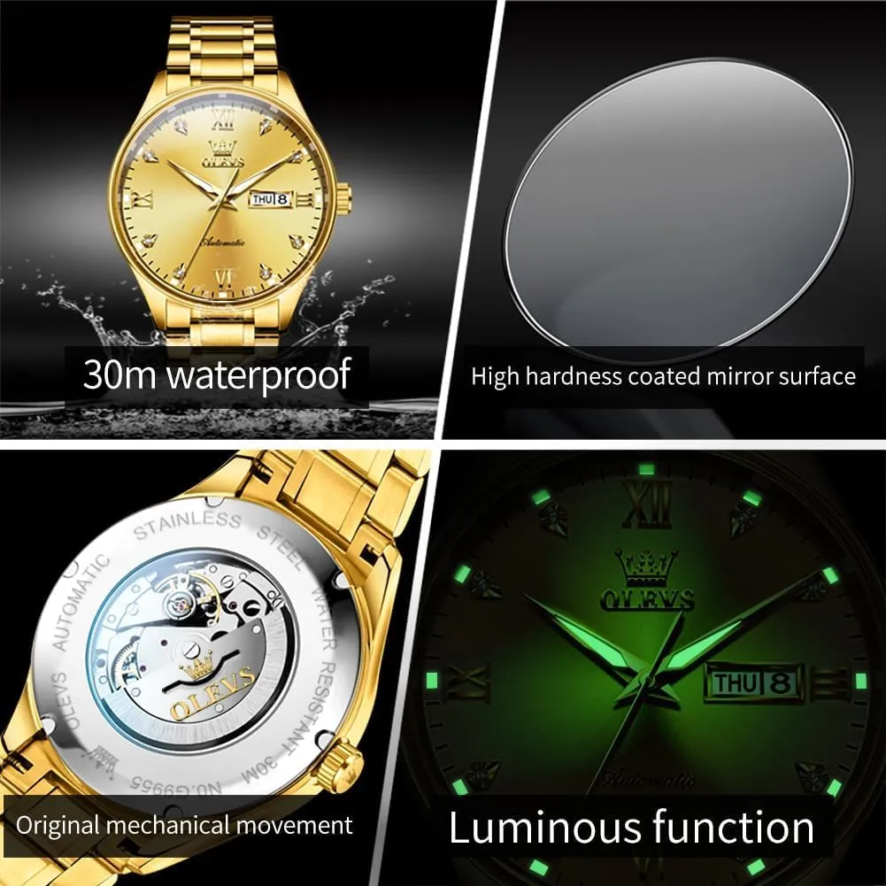 Calendar Watch furnace OLEVS Automatic Watches for Men Self Winding Mechanical Wristwatch Luxury Business Stainless Steel Luminous Waterproof 