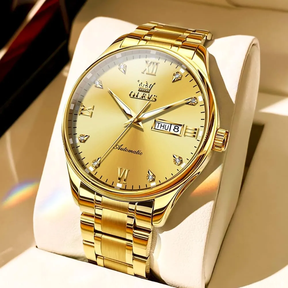 Calendar Watch furnace OLEVS Automatic Watches for Men Self Winding Mechanical Wristwatch Luxury Business Stainless Steel Luminous Waterproof 