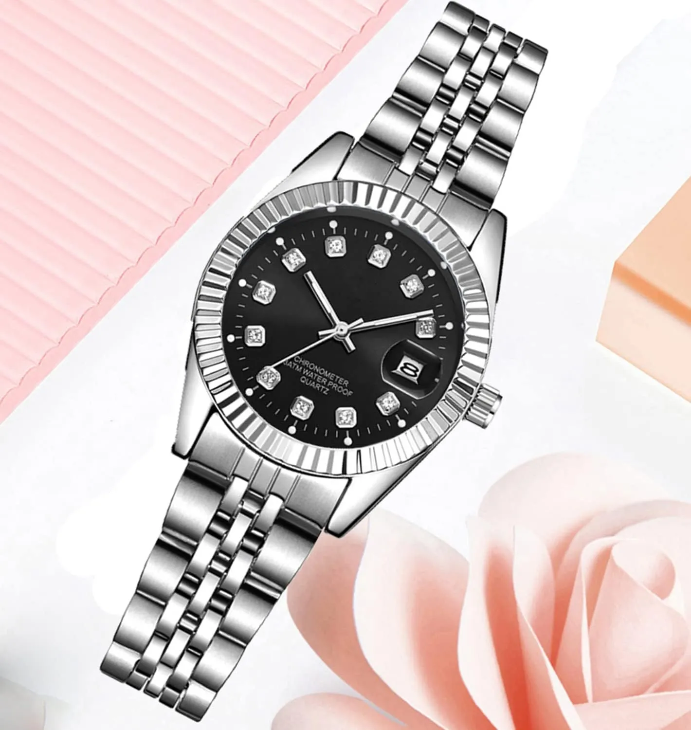 Calendar Waterproof Luminous Gold Silver Two Tone Stainless Steel Watches BESTKANG augment upset tavernkeeper Luxury Womens Quartz Analog Watches Rhinestone 