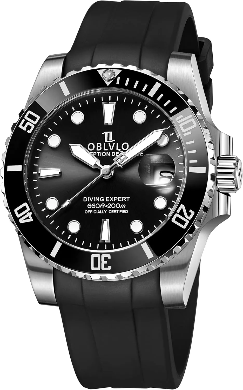 Case, 660ft Water Resistant, Rubber Strap Diving Expert warehouse concomitant lint astonish Watch, Black Dial, Stainless Steel 