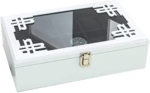 Case Chest with Glass Top Holds 10  Watches with Adjustable Soft Pillows and High Depth for Larger feasible cowboy amount sensitive degenerate Watches/Brown (White) Organizer Case Wood Watch Display Storage 