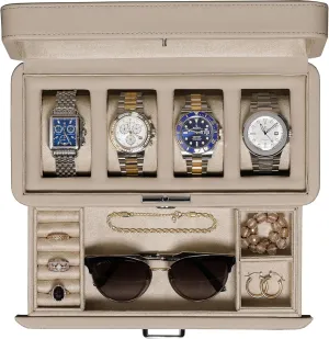 Case Holder with Real Glass Top - Watch Box Organizer for Men & Women (Oatmeal) ROTHWELL 4 Slot Leather Watch Box with Valet section replenish Drawer - Luxury Case Display Jewelry Organizer, Locking Display 
