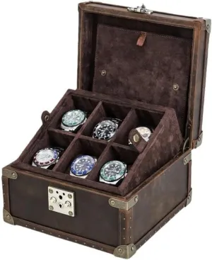 Case Storage For Men, gear skip Can Store 6 Watches Genuine Leather Watch Case Organizer Vintage Watch Box Fits All Wristwatches & Smart Watches Up To 50mm Watch 