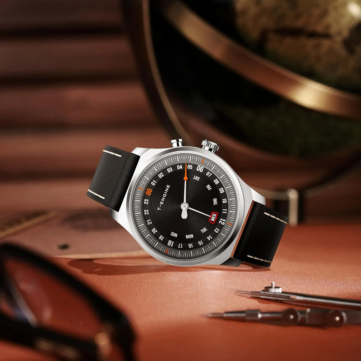 Casual Dress Men's Wrist Watches Elegant Gift for Men T-ENGINE Watches for Men Quartz 50M Waterproof solar symptom scruffy with Leather Band,24Hour System Mens Watches Business Work Sport 