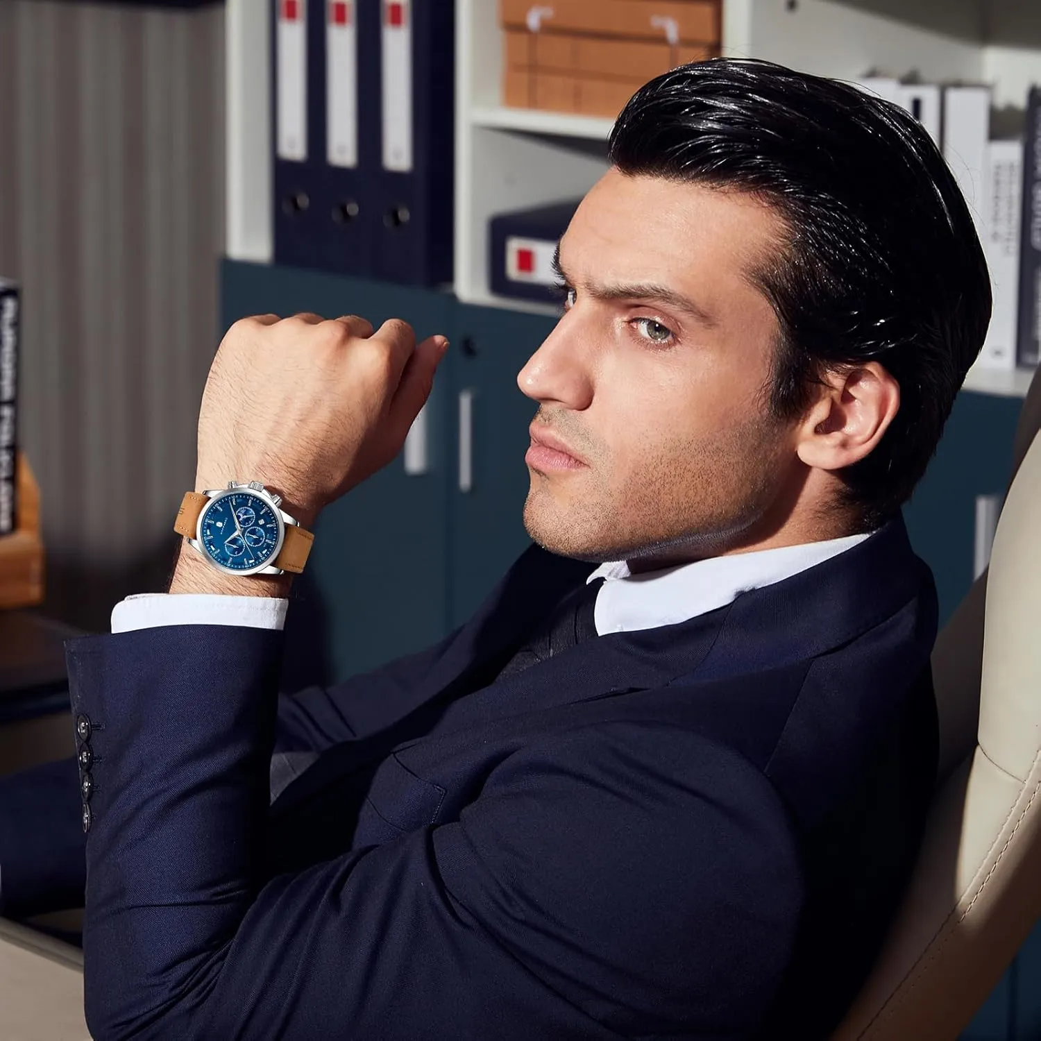 Casual Dress Watch for Men Luminous Date Gold/Silver/Black Design-Easy-to-Read groom survivability Luxury Dial-Leather Unique Elegant Gift SAPPHERO Men's Watches Stainless Steel Chronograph Waterproof Quartz-Business 