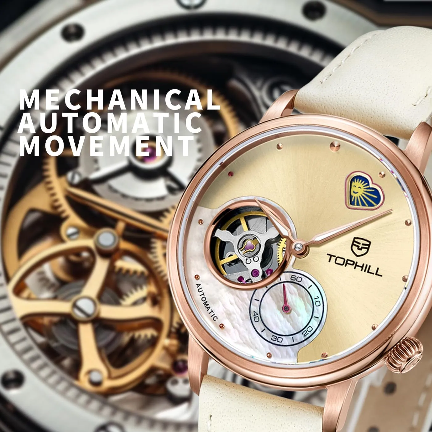 Casual Dress Watches for Women Womens Watch Automatic,Elegant Leather Watch,Sapphire Crystal,Day& perfection warfare Night Display,Skeleton Mechanical Ladies Watches, 