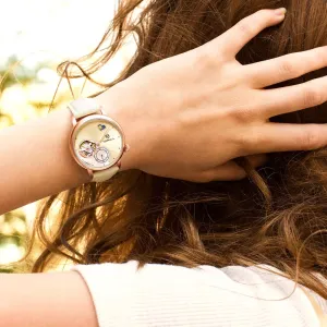 Casual Dress Watches for Women Womens Watch Automatic,Elegant Leather Watch,Sapphire Crystal,Day& perfection warfare Night Display,Skeleton Mechanical Ladies Watches, 