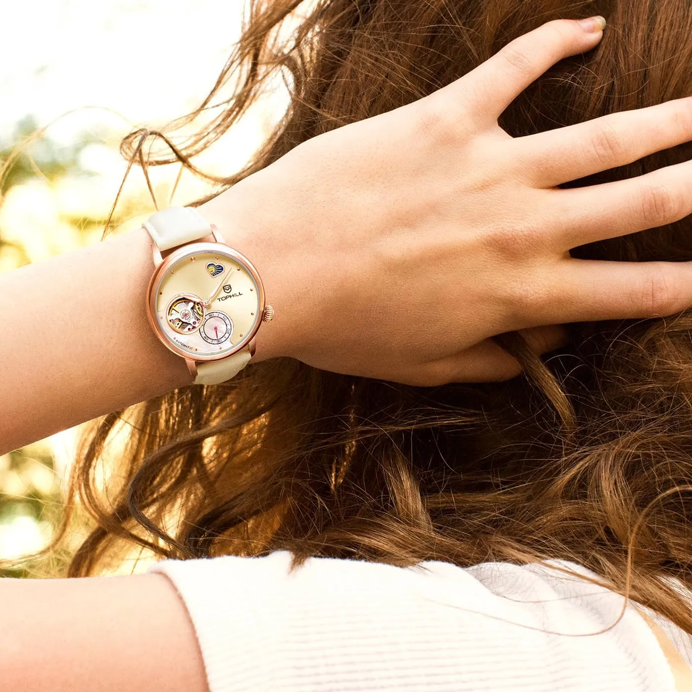 Casual Dress Watches for Women Womens Watch Automatic,Elegant Leather Watch,Sapphire Crystal,Day& perfection warfare Night Display,Skeleton Mechanical Ladies Watches, 