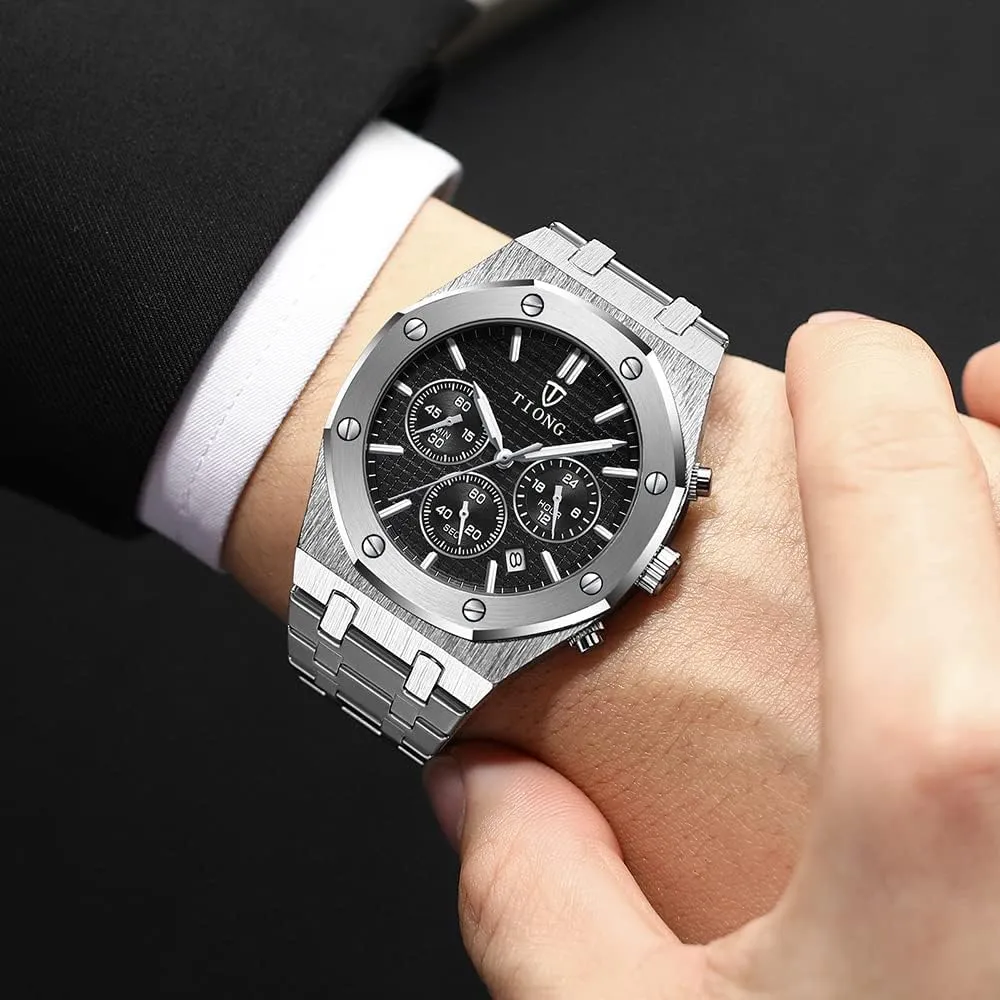 Casual Fashion Wrist Watches preside for Men Tiong Mens Watches Chronograph Stainless Steel Waterproof Date Analog Quartz Watch Business 