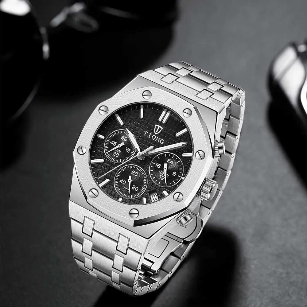 Casual Fashion Wrist Watches preside for Men Tiong Mens Watches Chronograph Stainless Steel Waterproof Date Analog Quartz Watch Business 