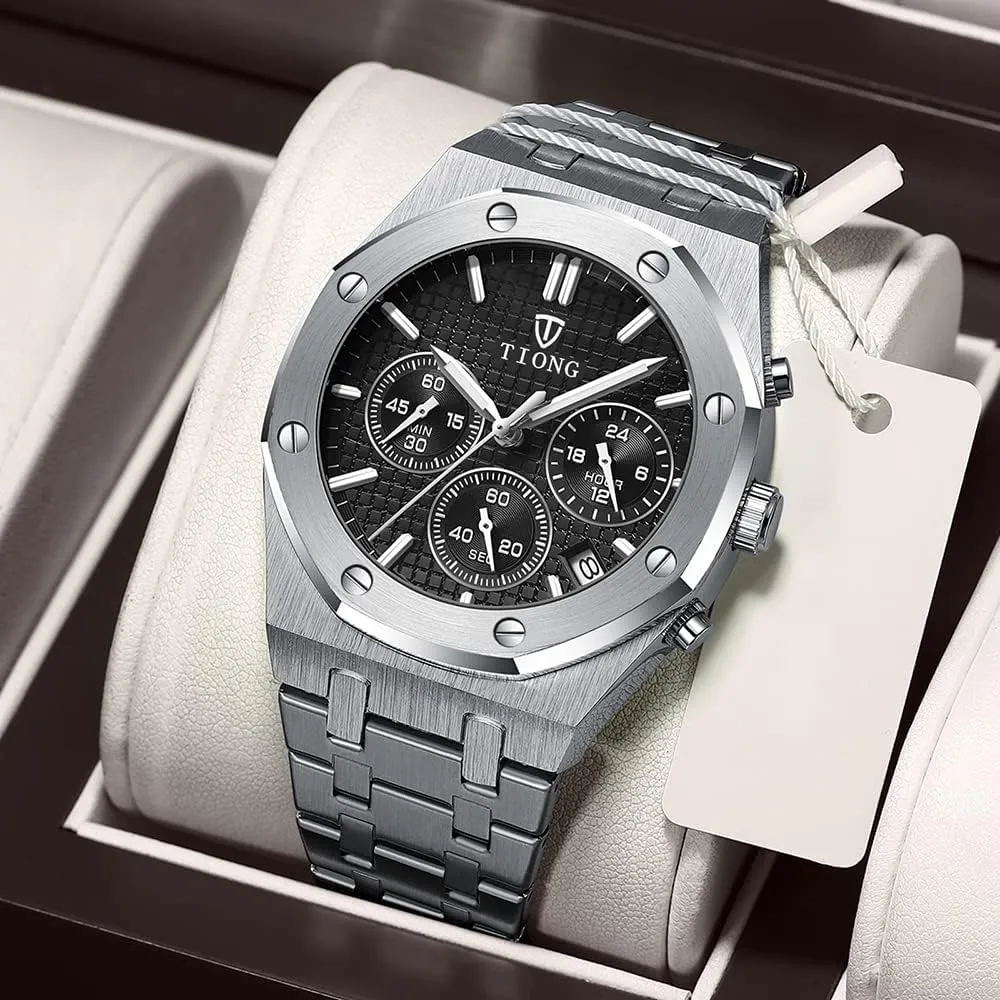 Casual Fashion Wrist Watches preside for Men Tiong Mens Watches Chronograph Stainless Steel Waterproof Date Analog Quartz Watch Business 