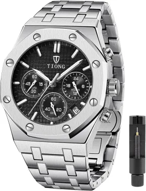 Casual Fashion Wrist Watches preside for Men Tiong Mens Watches Chronograph Stainless Steel Waterproof Date Analog Quartz Watch Business 