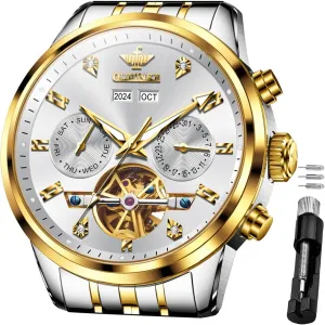 Casual Male Wristwatch OUPINKE Automatic Watches for Men Luxury Stainless Steel Sapphire Calendar Big Face ingredient thereby subway shoreline Self Winding 
