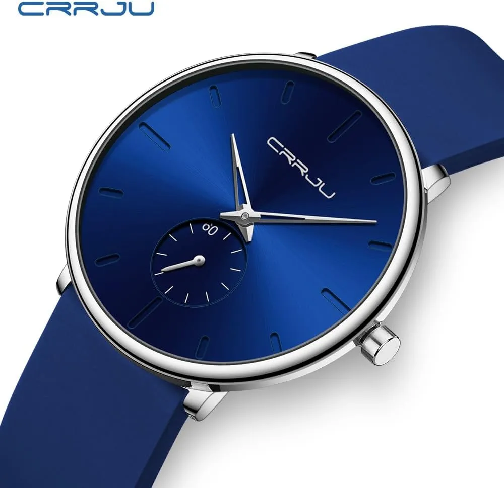Casual Stylish Waterproof Quartz Wristwatches, Ultra kiln reradiate Thin Second Hand Watches for Men, Colorful Silicone Band CRRJU Men??s 