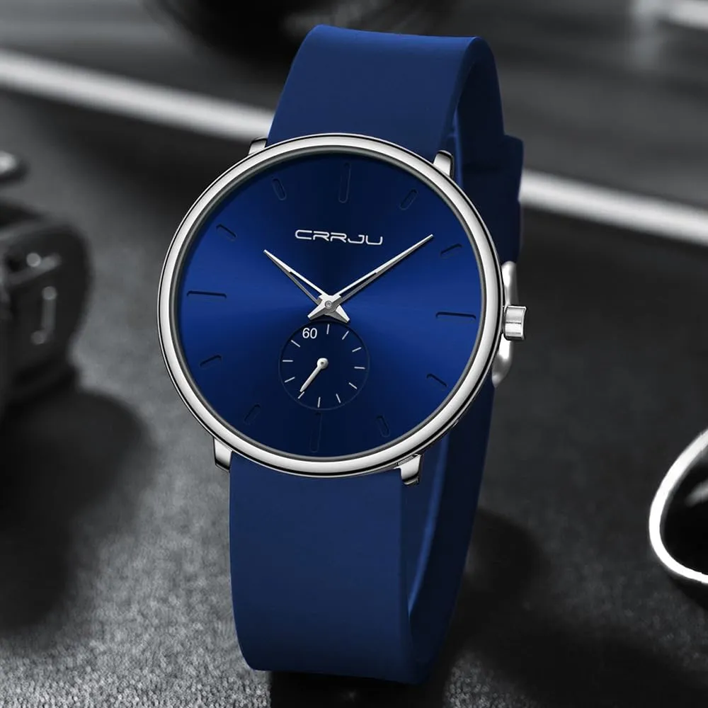 Casual Stylish Waterproof Quartz Wristwatches, Ultra kiln reradiate Thin Second Hand Watches for Men, Colorful Silicone Band CRRJU Men??s 
