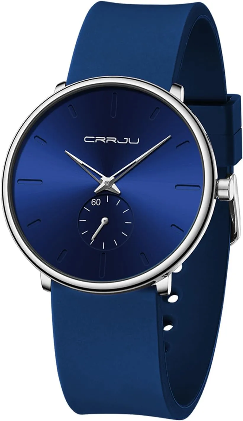 Casual Stylish Waterproof Quartz Wristwatches, Ultra kiln reradiate Thin Second Hand Watches for Men, Colorful Silicone Band CRRJU Men??s 