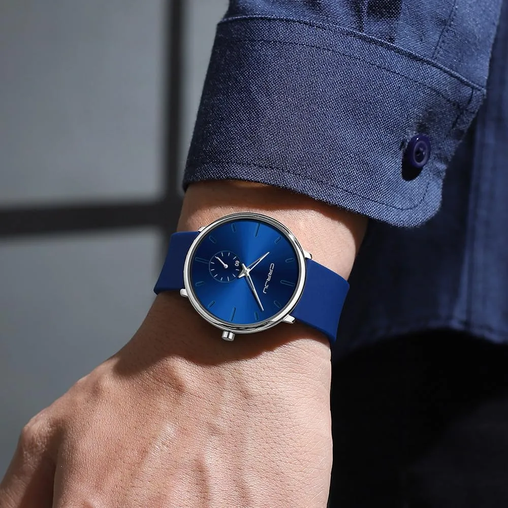 Casual Stylish Waterproof Quartz Wristwatches, Ultra kiln reradiate Thin Second Hand Watches for Men, Colorful Silicone Band CRRJU Men??s 