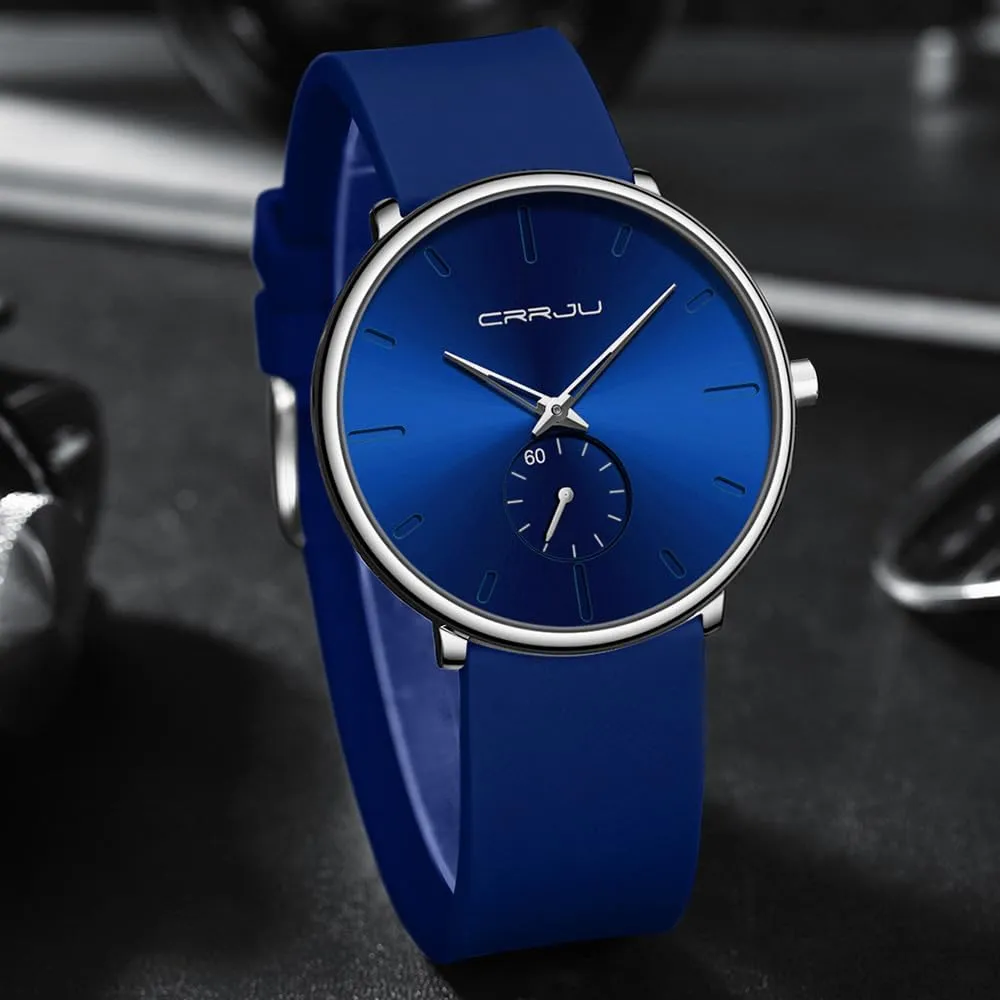 Casual Stylish Waterproof Quartz Wristwatches, Ultra kiln reradiate Thin Second Hand Watches for Men, Colorful Silicone Band CRRJU Men??s 