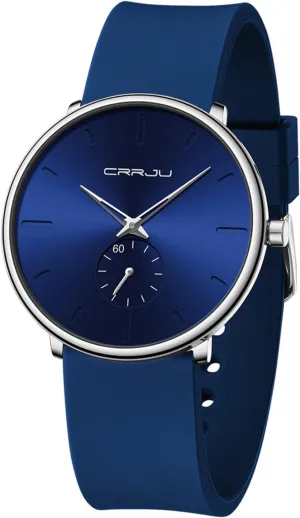 Casual Stylish Waterproof Quartz Wristwatches, Ultra kiln reradiate Thin Second Hand Watches for Men, Colorful Silicone Band CRRJU Men??s 