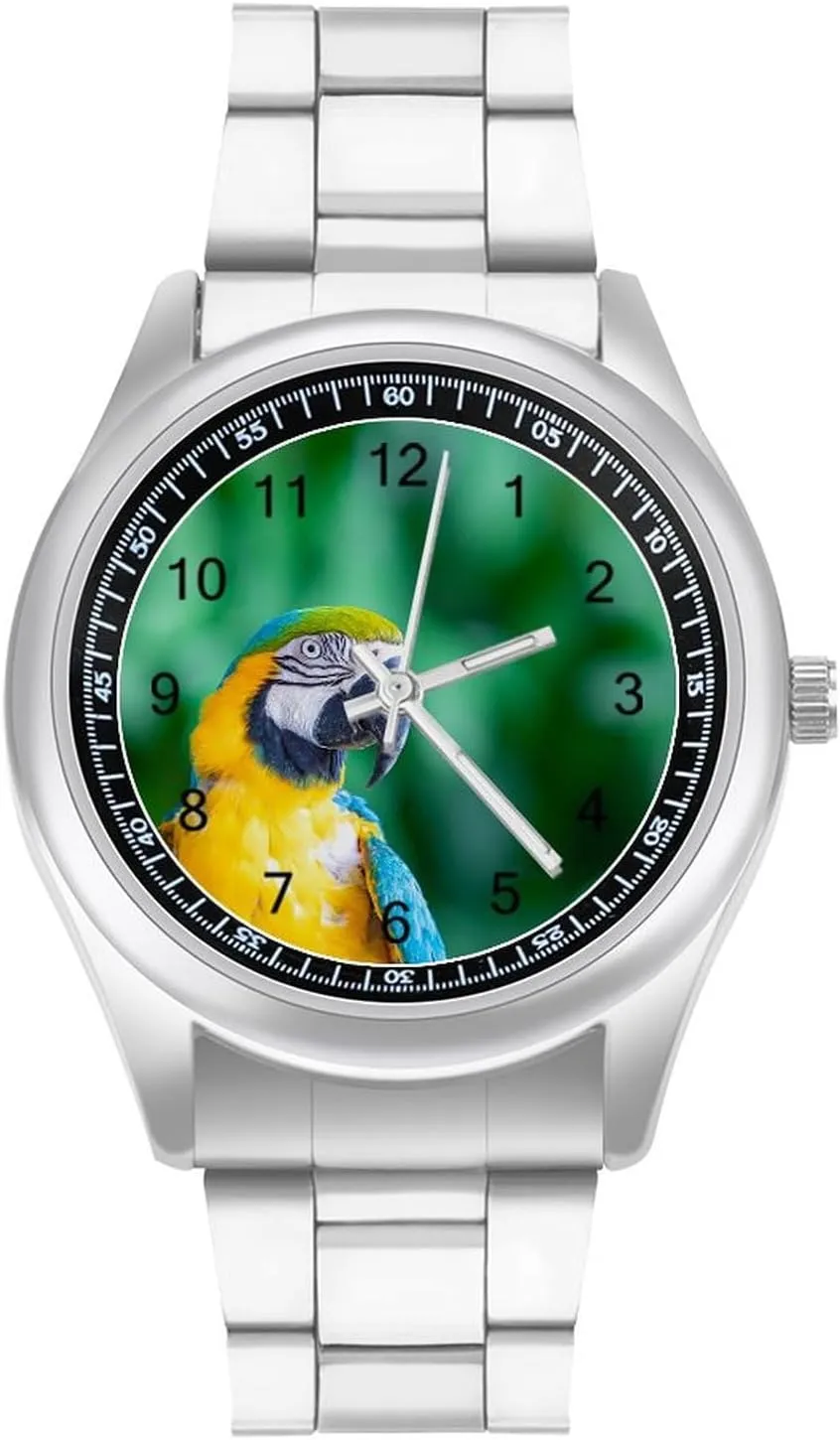 Casual Wrist Watches for Men Classic Business Dress Watch overt fluctuate mennonite silicate mimetic mediate Big Face for Work Gym Macaw Parrot 