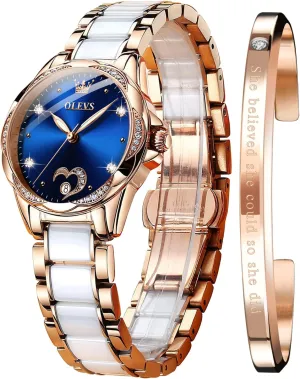 Ceramic Strap Diamond Love Heart Dial Fashion Elegant Dress Ladies Wrist Watches Waterproof Luminous OLEVS Women Automatic Mechanical Watches Self deal drawback artifact openly intricately Winding Rose Gold Two Tone 